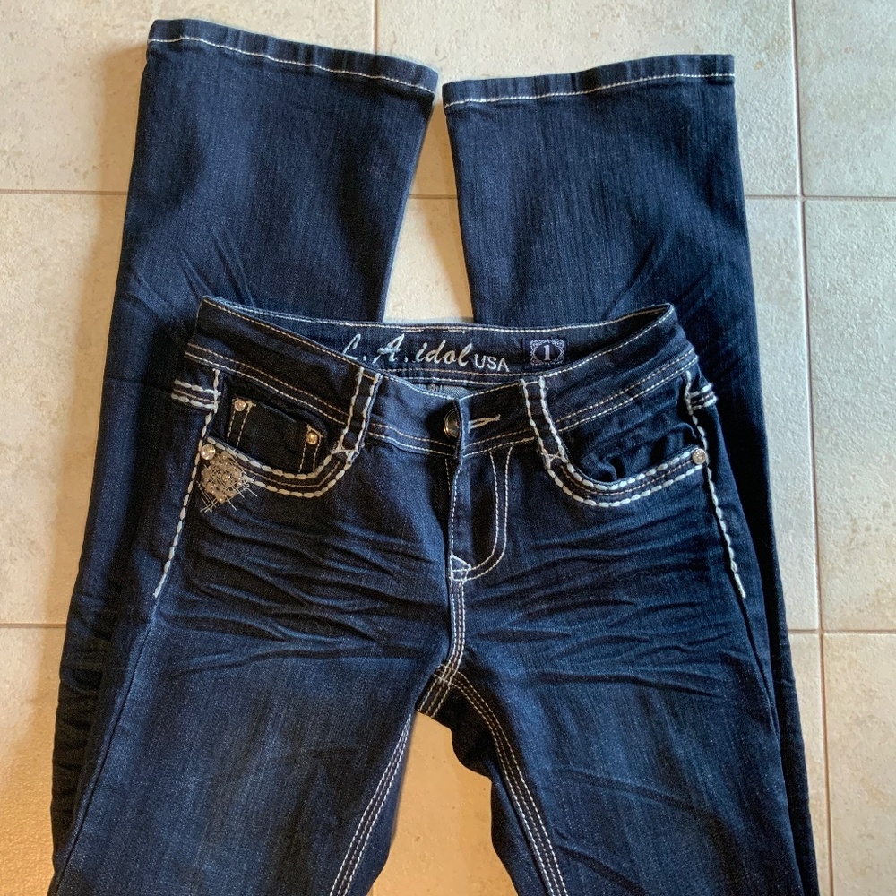 L.A.IDOL Rose  Rhinestone Studded Jeans - Picture 4 of 5